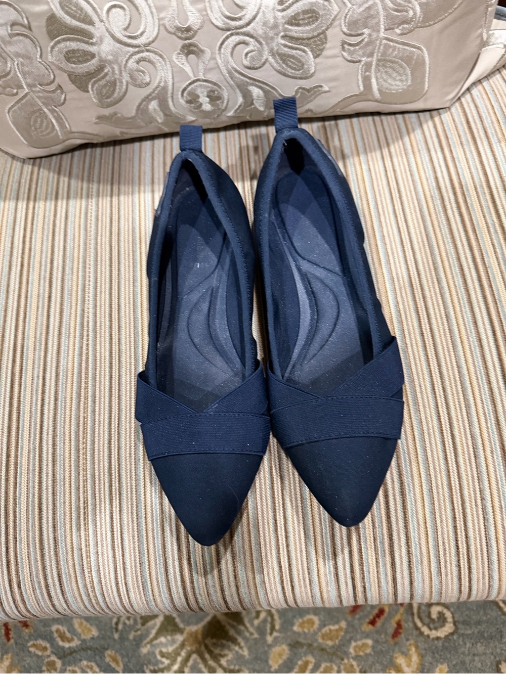 Anne Klein Navy Pointed Toe Slip-Ons